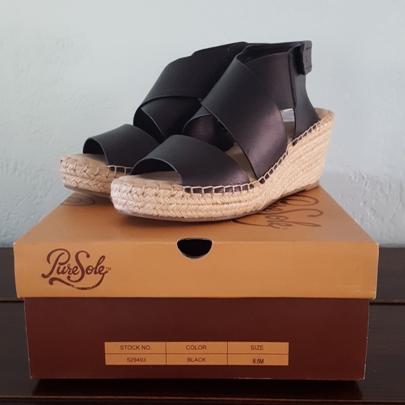 Pure Sole | Shoes | New Pure Sole Black Leather Espadrille Sandals | Poshmark